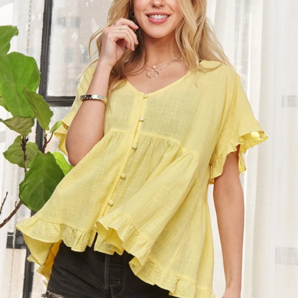 ADORA Button‎ Down Ruffled Babydoll Blouse - Picture 5 of 5